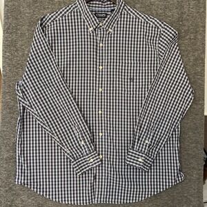 Chaps Easy Care Red White & Black Plaid Mens 3XB Button Up Stretch Long Sleeve